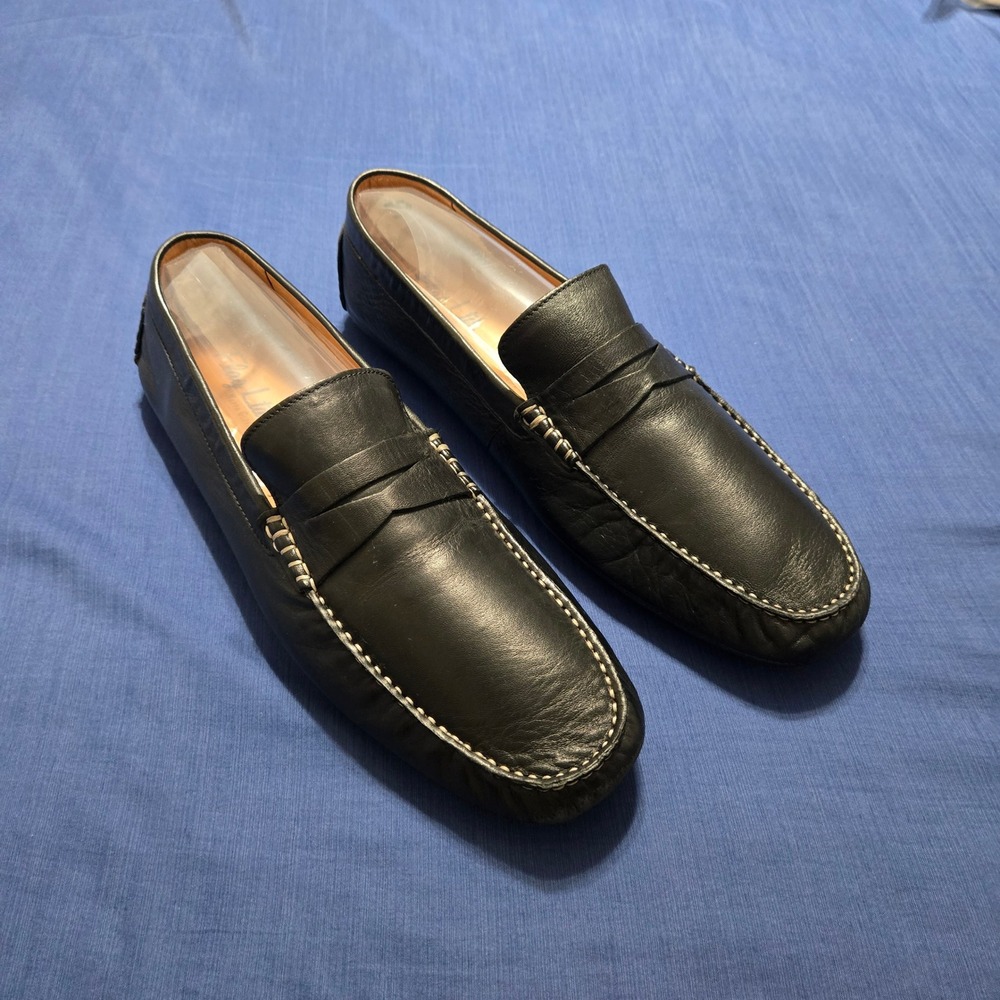 Flag Ltd Penny Loafers Mens 13 Black Leather Driver Moc Toe 862FL0016